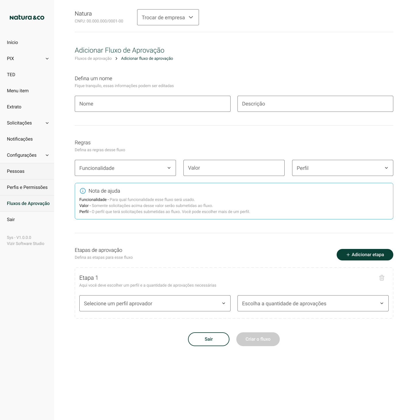 Approval flow interface